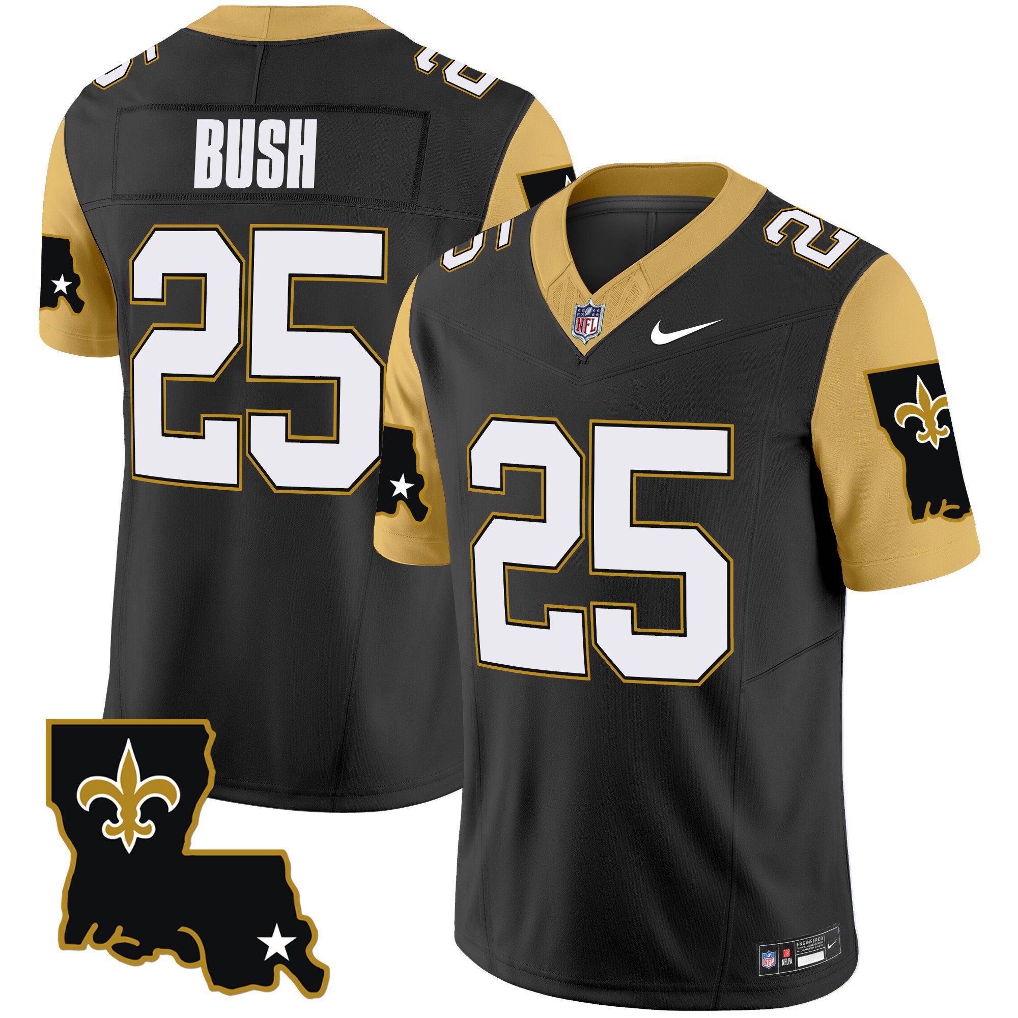 Men New Orleans Saints 25 Bush Black 2024 Nike 1987 Legacy Vapor Limited NFL Jersey